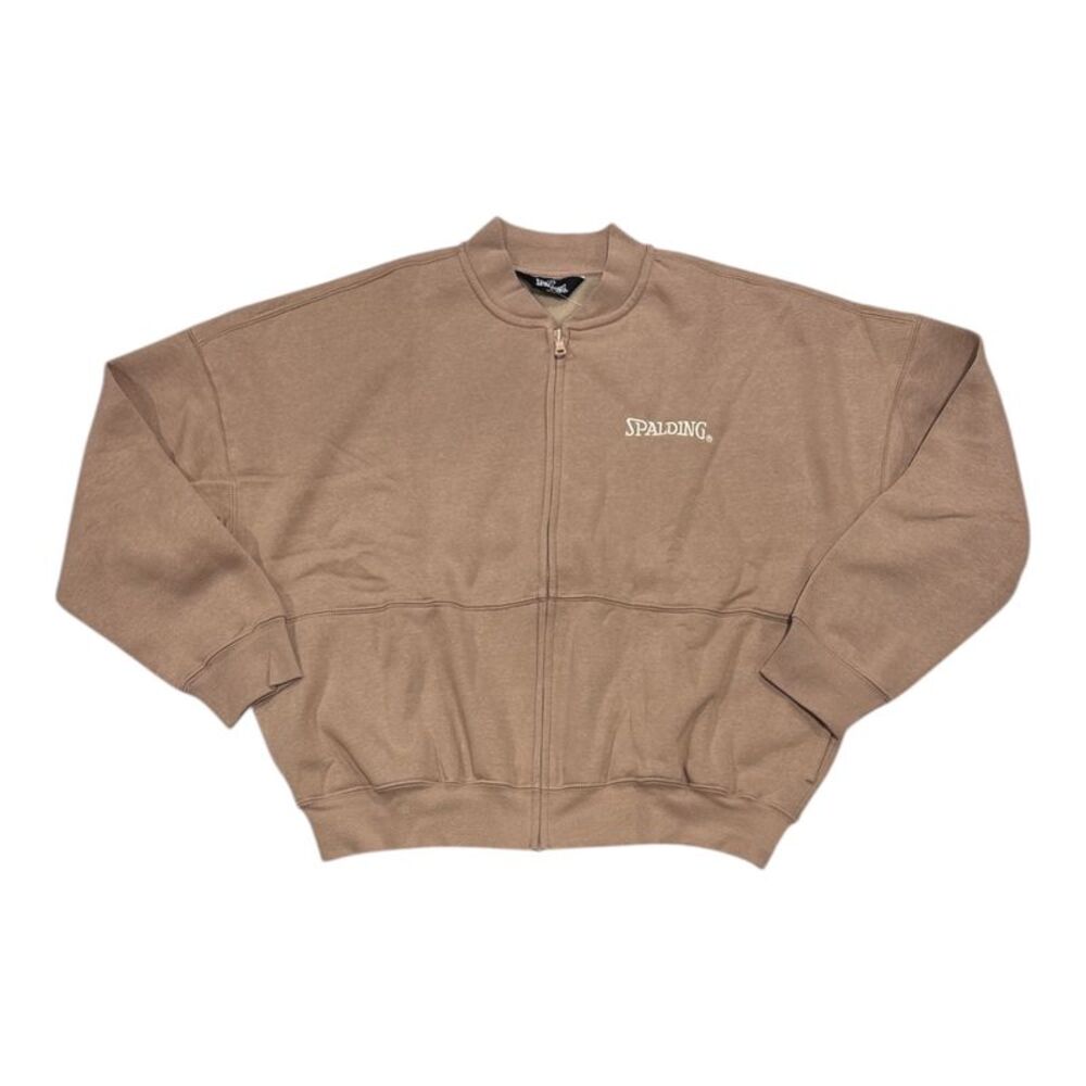 Spalding Women's Zip Up Fleece Activewear Bomber Jacket with Pockets - Taupe